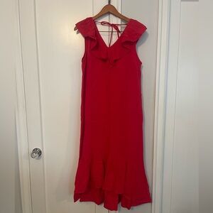 Vineyard Vines Ruffle Gauze Midi Dress in Lighthouse Red Size Large
